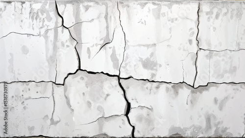 Cracked concrete wall texture. White Concrete Wall with Cracks and Worn Edges. Cracked wall. 