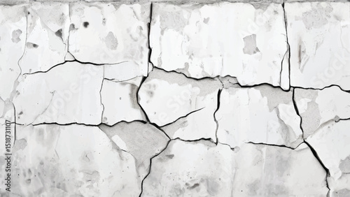 Cracked concrete wall texture. White Concrete Wall with Cracks and Worn Edges. Cracked wall. 