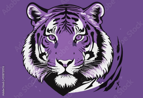 Retro illustration of purple tiger t shirt design, vector graphic, typographic poster or tshirts street wear and Urban style
