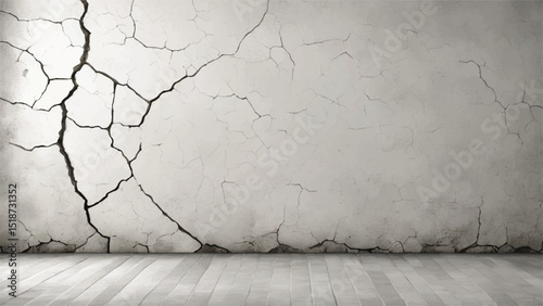 Cracked concrete wall texture. White Concrete Wall with Cracks and Worn Edges. Cracked wall. 