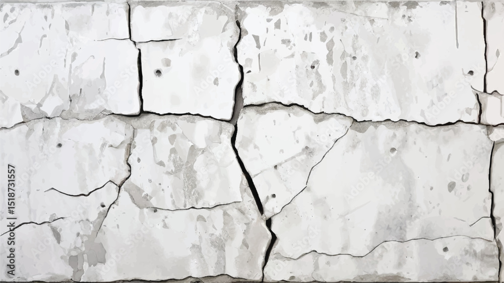 Obraz premium Cracked concrete wall texture. White Concrete Wall with Cracks and Worn Edges. Cracked wall. 