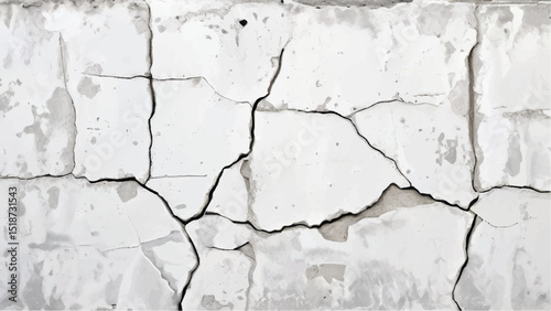 Cracked concrete wall texture. White Concrete Wall with Cracks and Worn Edges. Cracked wall. 