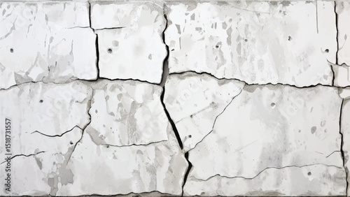 Cracked concrete wall texture. White Concrete Wall with Cracks and Worn Edges. Cracked wall. 