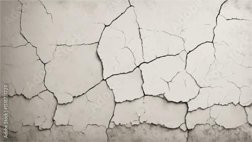 Cracked concrete wall texture. White Concrete Wall with Cracks and Worn Edges. Cracked wall. 
