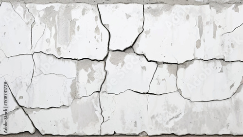 Cracked concrete wall texture. White Concrete Wall with Cracks and Worn Edges. Cracked wall. 