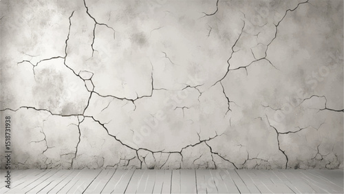 Cracked concrete wall texture. White Concrete Wall with Cracks and Worn Edges. Cracked wall. 