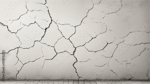 Cracked concrete wall texture. White Concrete Wall with Cracks and Worn Edges. Cracked wall. 