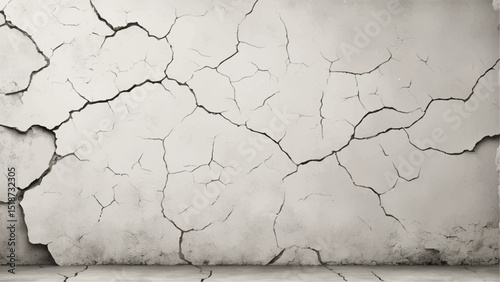 Cracked concrete wall texture. White Concrete Wall with Cracks and Worn Edges. Cracked wall. 