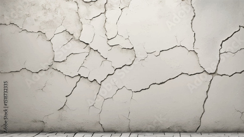 Cracked concrete wall texture. White Concrete Wall with Cracks and Worn Edges. Cracked wall. 