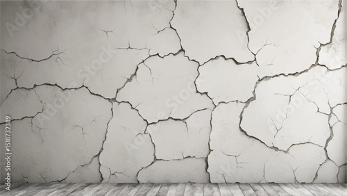 Cracked concrete wall texture. White Concrete Wall with Cracks and Worn Edges. Cracked wall. 