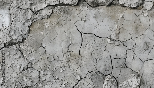 Cracked concrete wall texture background. Rough dirty surface. Cracked damaged wall. Grey cement background. 