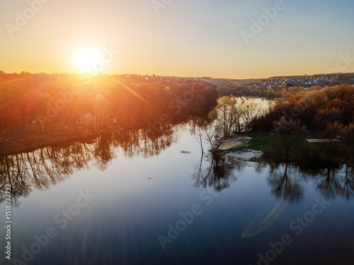 Wallpaper Mural High water river at spring, aerial drone view Torontodigital.ca