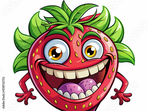 happy groovy strawberry character with a smiling face Vector cartoon illustration perfect for kids’ products, food branding, fun stickers, and playful designs