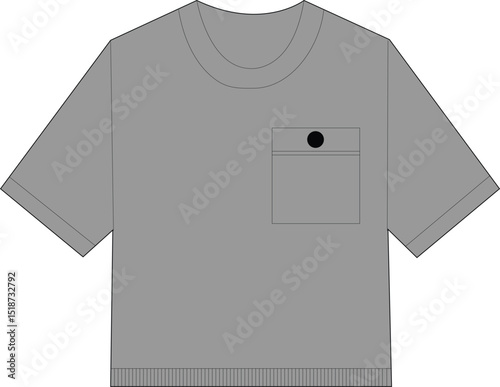 Title: Casual Gray Short-Sleeved T-Shirt with Round Neckline and Pocket Button