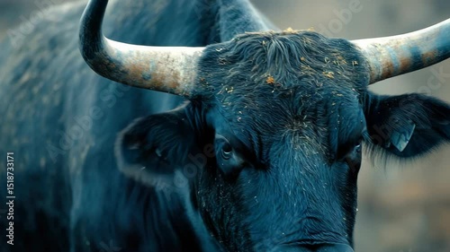 A close up of a bull 's head