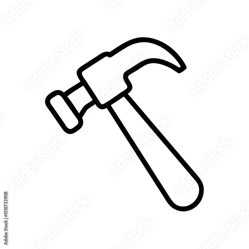 Simple line drawing of a carpenter's tool with a handle and head for hammering nails, isolated on white