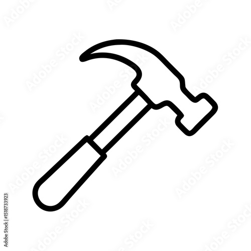 A simple graphic showing a claw hammer with a black outline on a white background design element tool