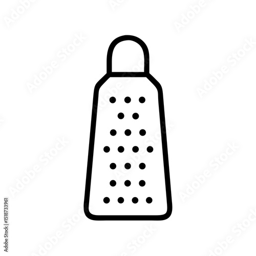 Simple graphic of a kitchen grater with handle and multiple grating holes in a line pattern design