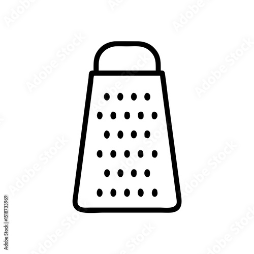 Outline drawing of a kitchen grater with handle and multiple holes for grating food items at home