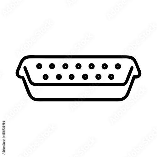 Depiction of a d sub connector with fifteen pins arranged in two rows in a simple outline style