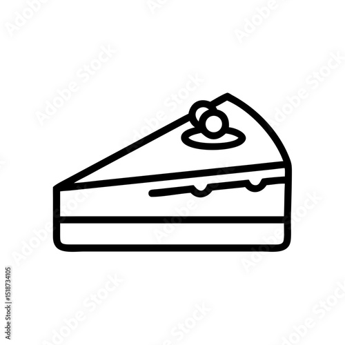 A slice of dessert with topping on a plate in black outline style simple delicious treat sweet food item