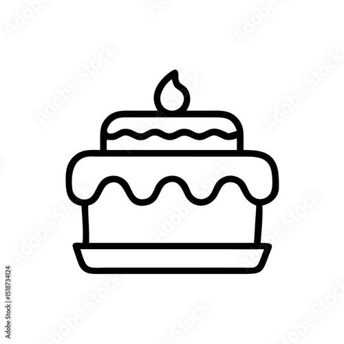 A delightful two tiered cake with a single candle on top ready for a celebration or birthday party