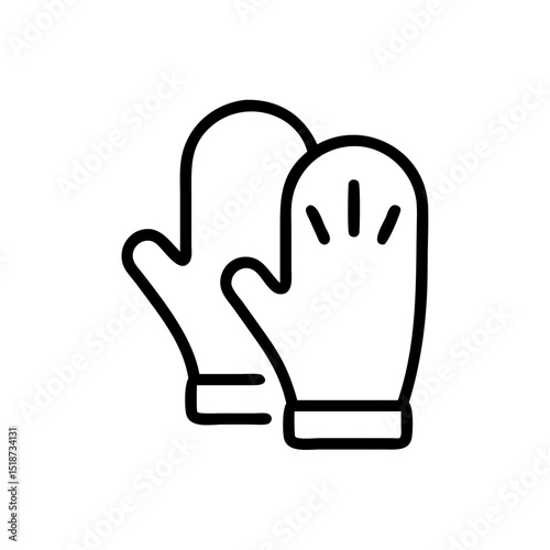 Two mittens shown in a simple line drawing style with one mitten decorated with small lines