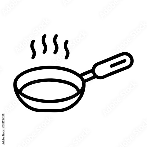 Outline drawing of a skillet with steam rising, depicting cooking or food preparation, simple design style