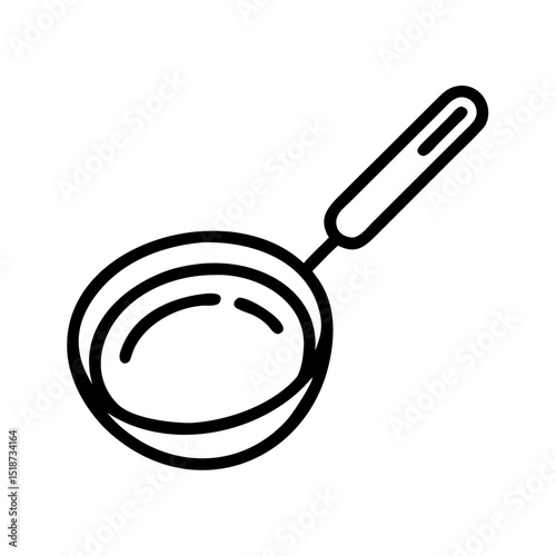 Simple graphic of a frying pan with a handle isolated on a white background for culinary designs