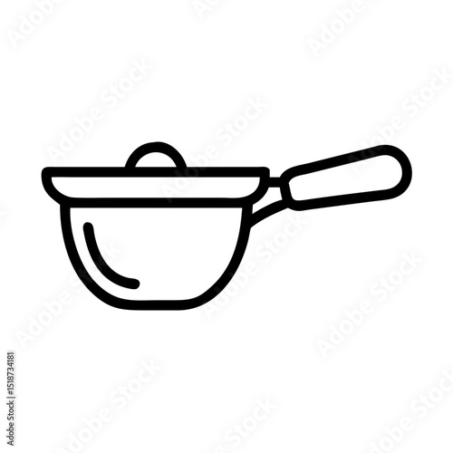 Outline drawing of a cooking pot with a lid and a handle, kitchenware item, simple line art design