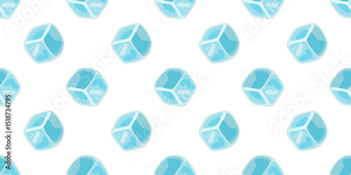 Seamless pattern with large ice cubes on white background. Cartoon style vector background