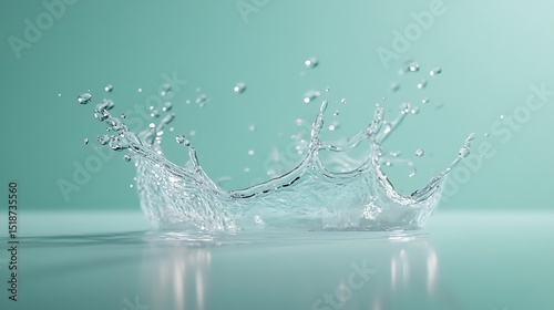 A high-speed capture of clear water splashing against a smooth light blue surface.