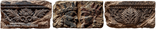 Ancient Stone Relief Set – Ornamental and Figurative Carvings for Historical and Cultural Design Projects
