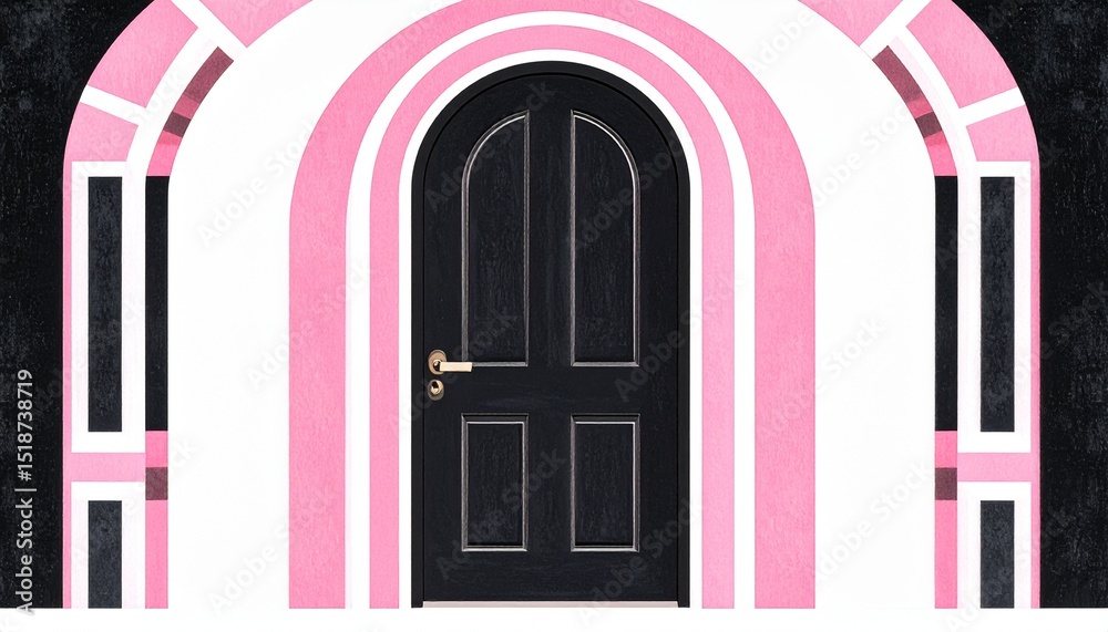 Fototapeta premium Black Door in Pink Geometric Archway