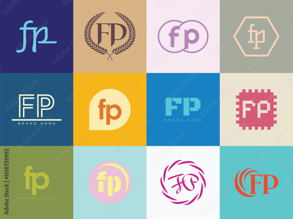 FP logo company template. Letter f and p logotype. Set different classic serif lettering and modern bold text with design elements. Initial font typography. FP logo company template. Letter f and p logotype. Set different classic serif lettering and modern bold text with design elements. Initial font typography.