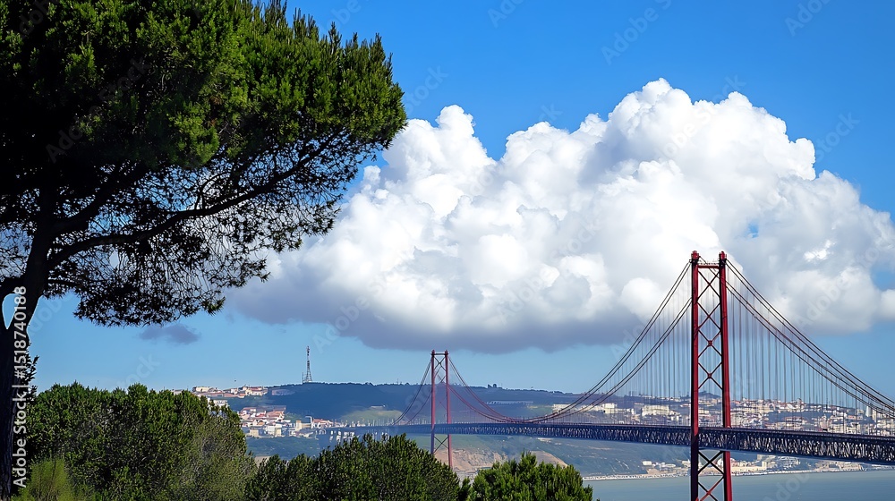 Fototapeta premium Lisbon's Iconic Bridge Under a Dramatic Sky