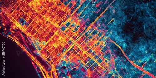 Urban Heat Map Displaying Nighttime Temperature Variations Across City