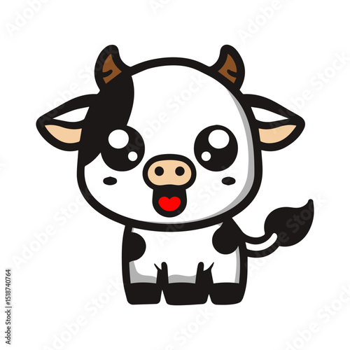 Funny, cute cow cartoon animal illustration isolated on white