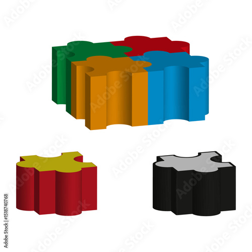 Puzzle block form. Three dimensional icon. Color shape vector. Bright toy element.