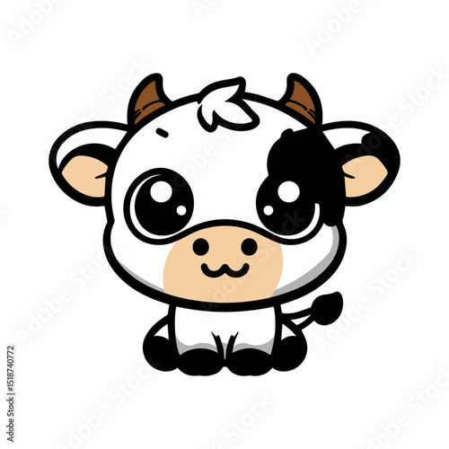 Funny, cute cow cartoon animal illustration isolated on white