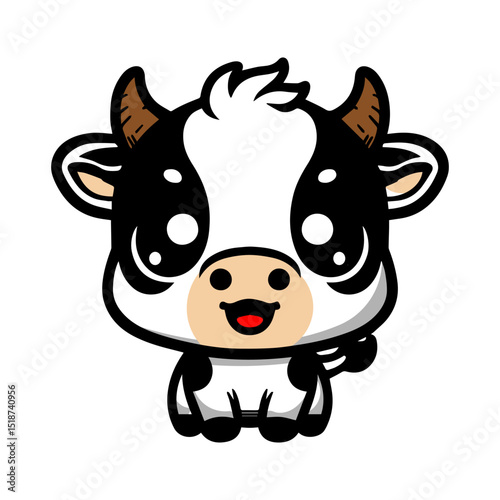 Funny, cute cow cartoon animal illustration isolated on white
