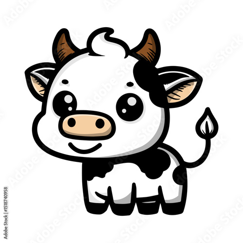 Funny, cute cow cartoon animal illustration isolated on white