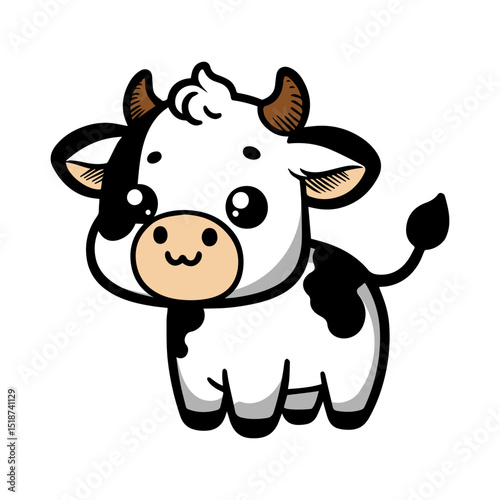 Funny, cute cow cartoon animal illustration isolated on white