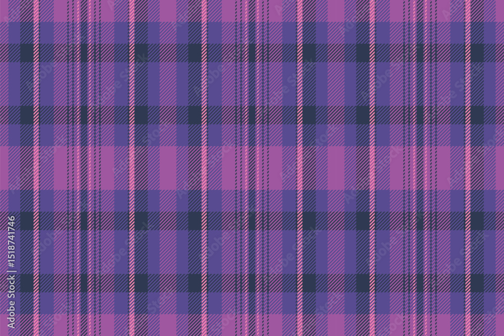 Detailed tartan pattern in shades of purple and pink. Classic design suitable for backgrounds, textiles, and design elements. Evokes tradition and style.