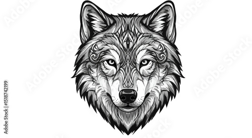 Ornate Gray Wolf Head Design