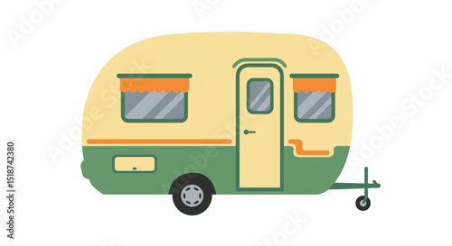 Cartoonstyle Camper Trailer with Windows Door and Tow Hitch