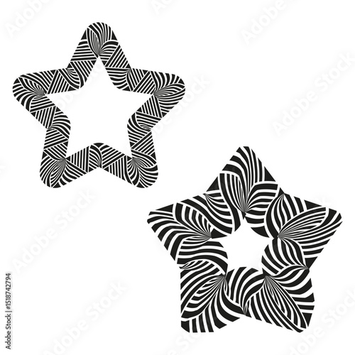 Patterned star icon. Striped five point figure. Vector outlined symbol. Optical line shape.