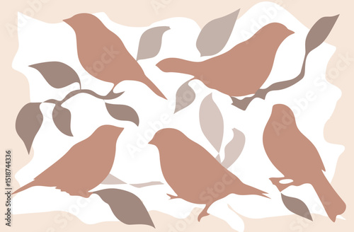 Abstract Boho Bird Silhouettes Elegant Nature Illustration