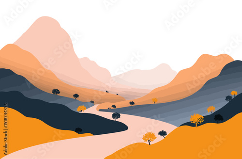 Abstract Boho Mountain Landscape Illustration Serene Valley Scene