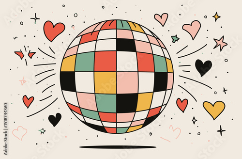 Colorful Abstract Disco Ball Illustration Festive, Love-Themed Design